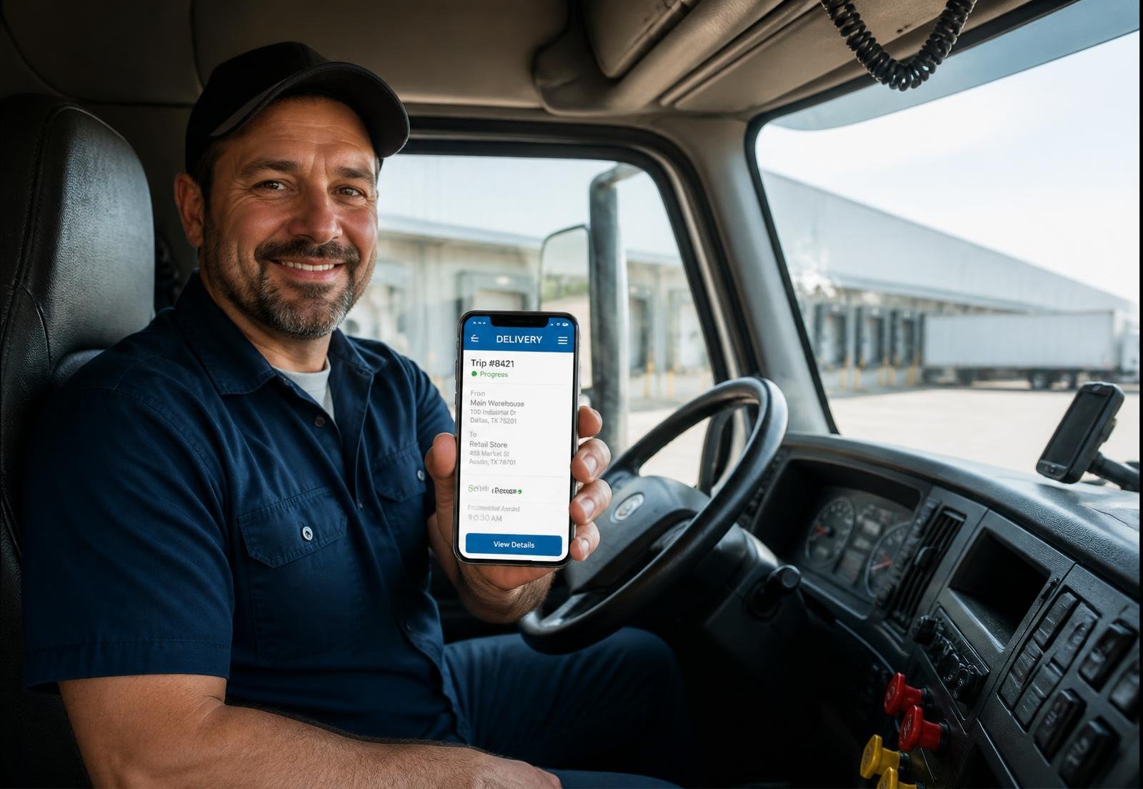Truck driver using the Johnson Corp driver app