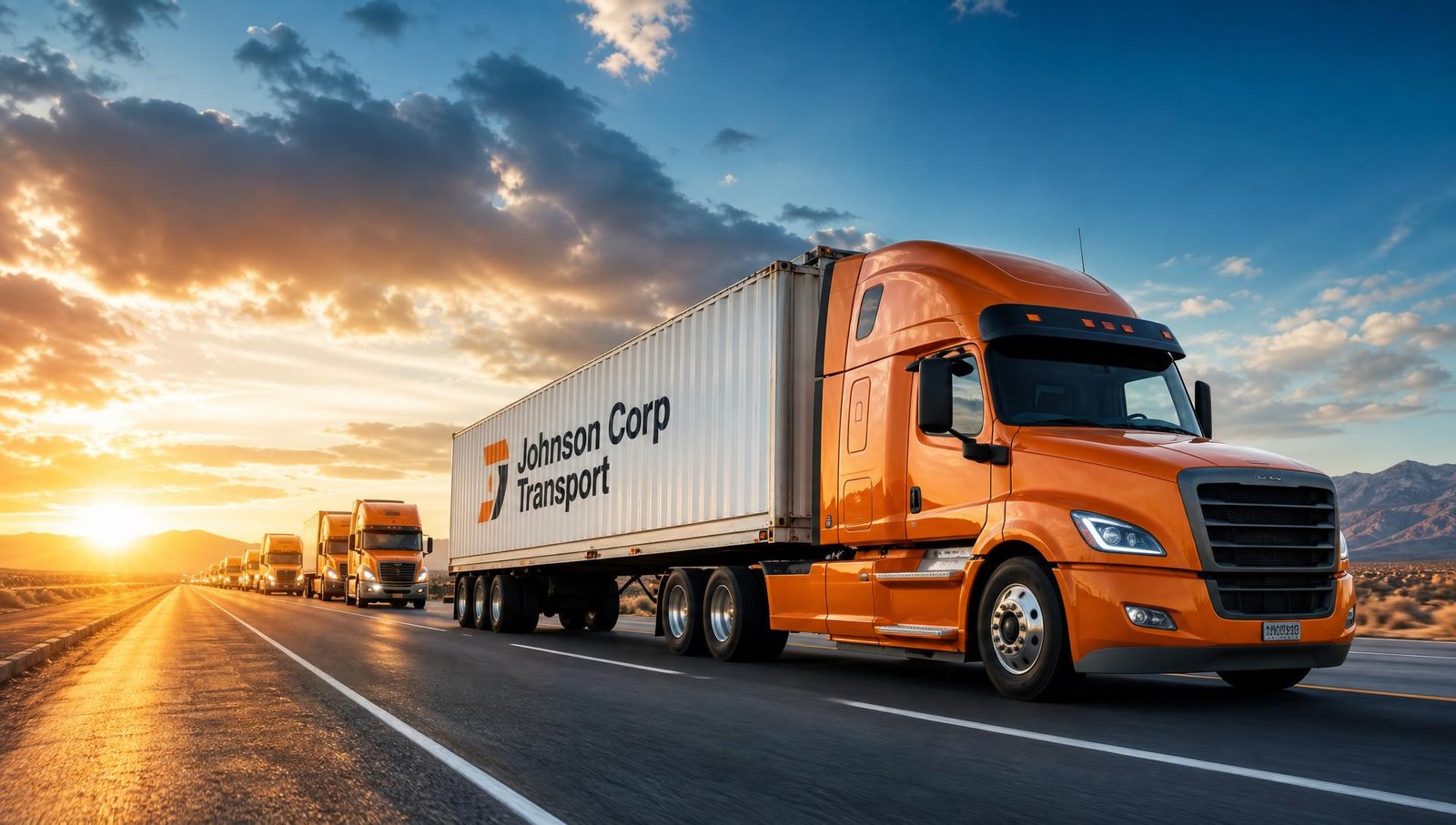 Johnson Corp truck fleet on the highway